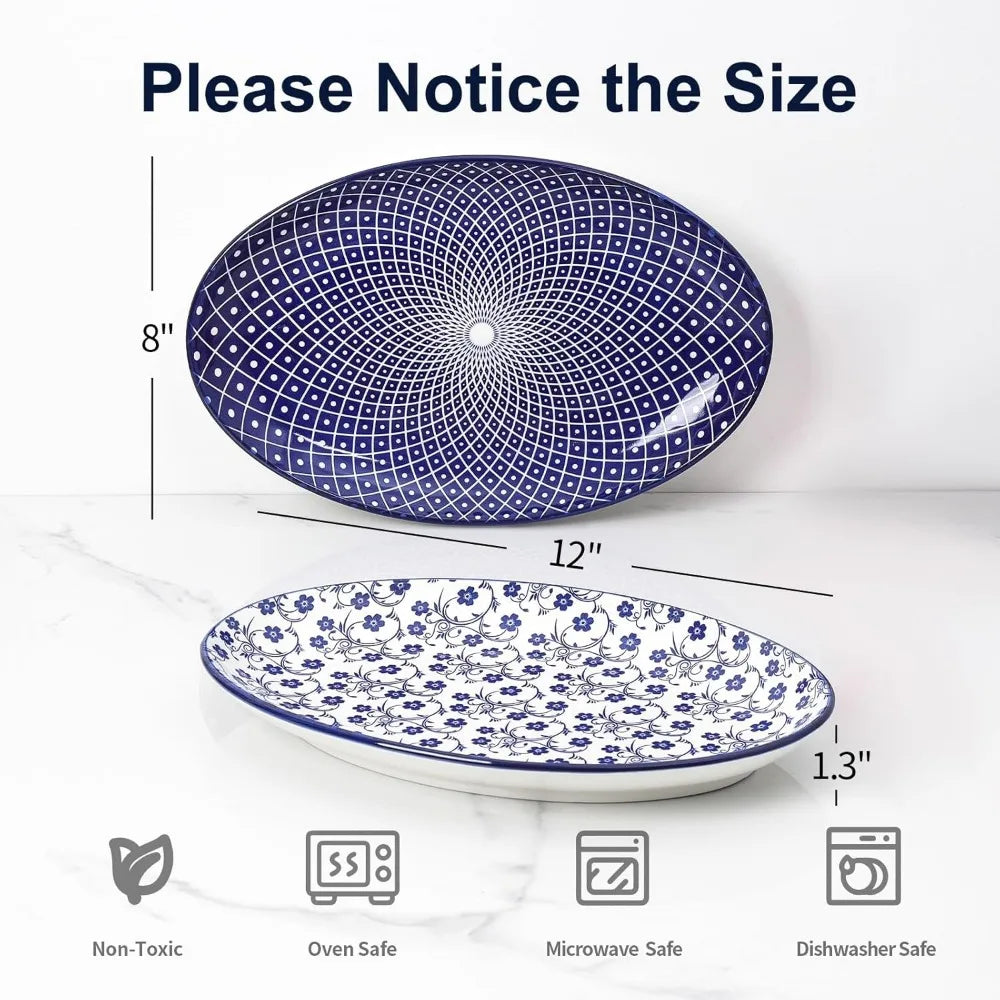 serving platters ceramic, 12 inch serving dishes for party entertaining, oval serving plates for sandwich, appetizer, fruit, mi