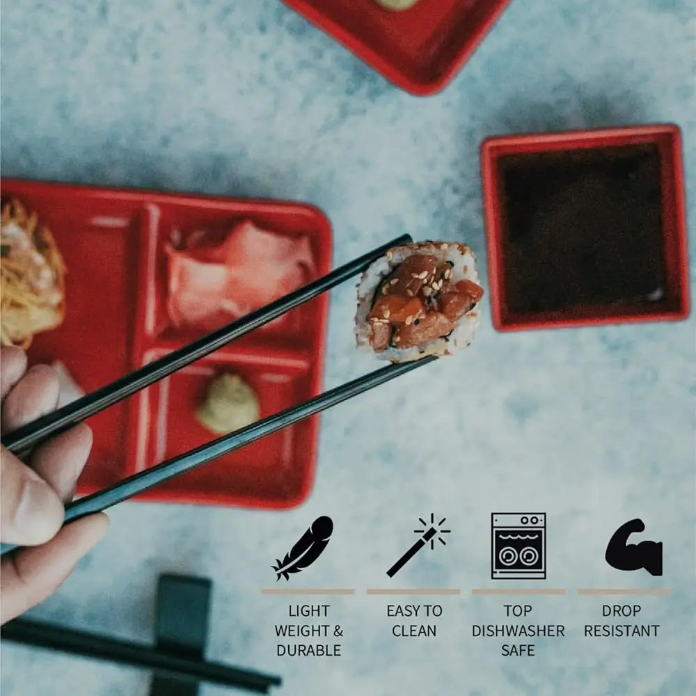 Sushi Serving Set, With 4 Japanese Sushi Serving Plate, 4 Soy Sauce Dish, 4 Pairs Of Chopsticks And 4 Chopsticks Stands-