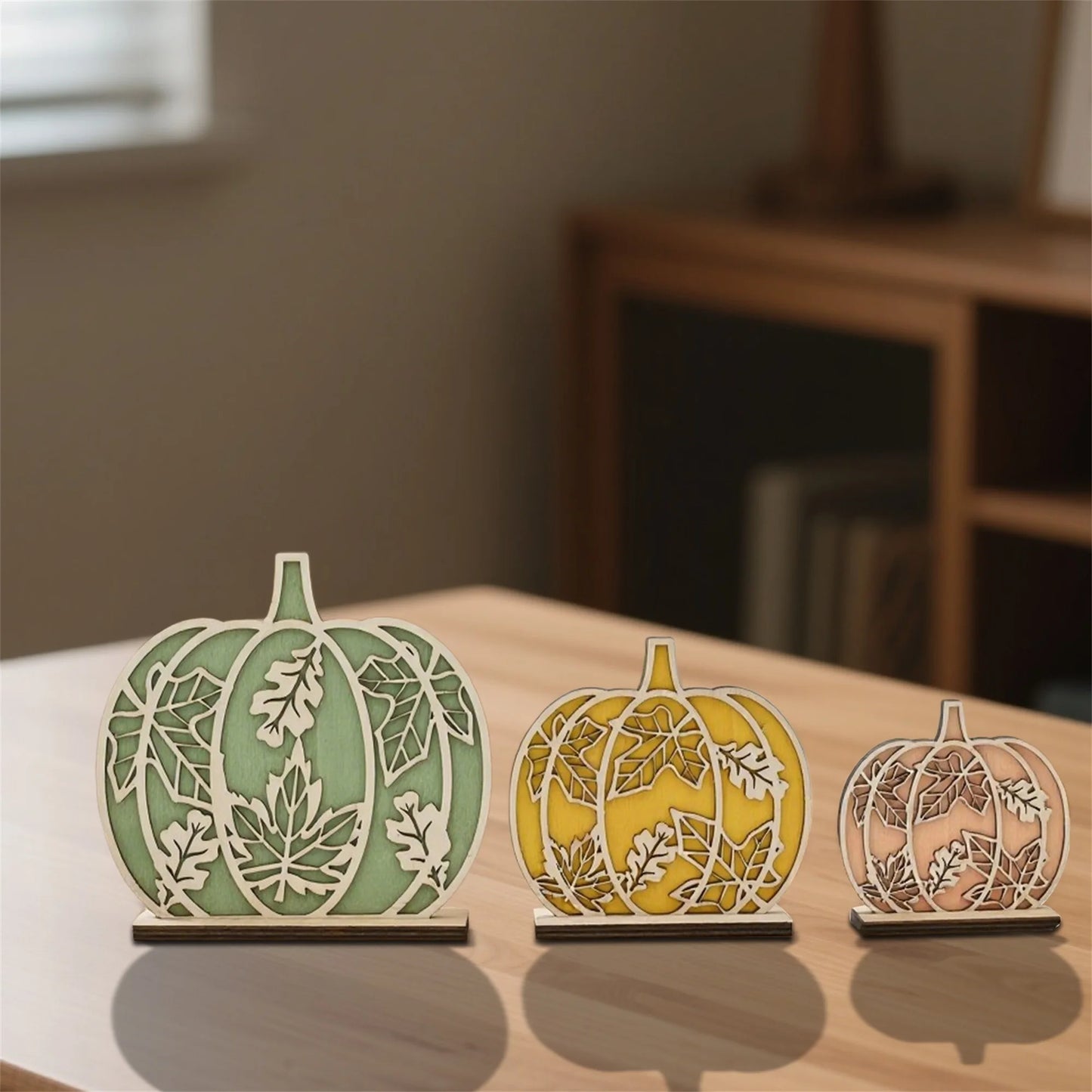 Thanksgiving Harvest Decor 3 Piece Set Rustic Wooden Pumpkin Table Centerpiece Fall Home Holiday Decoration