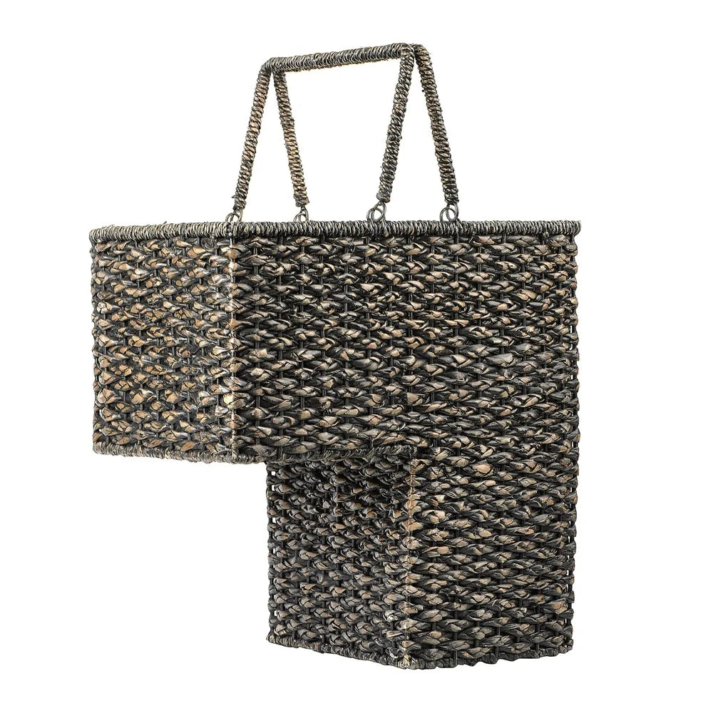 Black Rattan Stair Storage Basket with Handles Organizing Items Easy Carrying Utility Basket Decorative Home Storage Solution