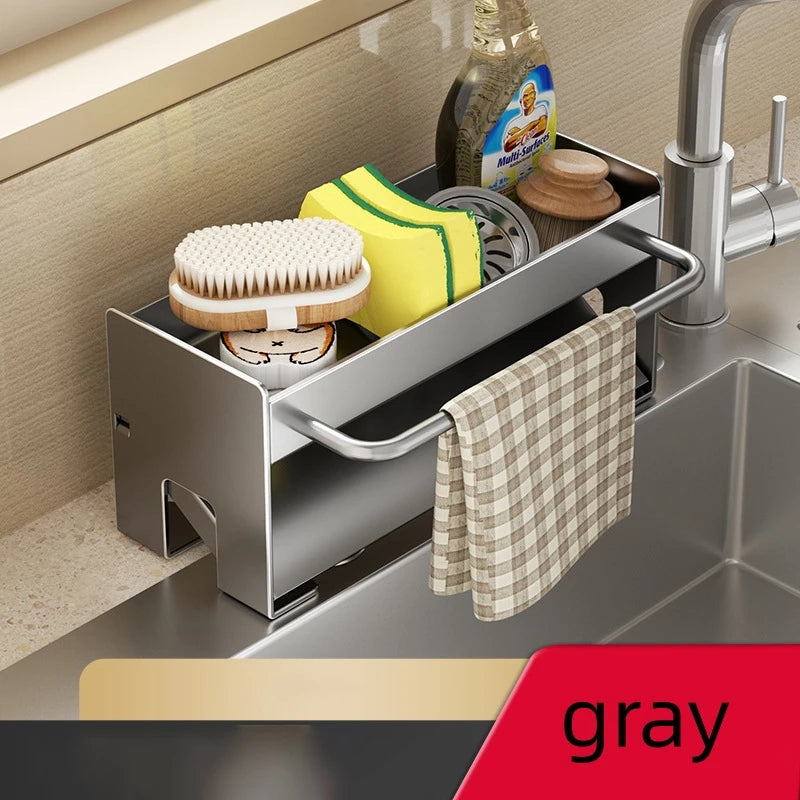 Kitchen Sink Sponge Holder Drain Rack Faucet Storage Soap Drainer Towel Rack Shelf Organizer Accessories