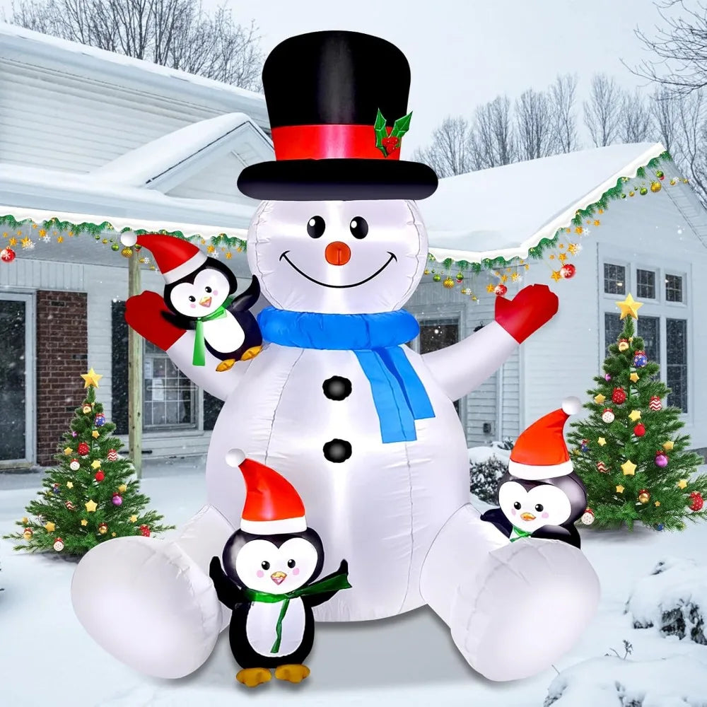 6 FT Christmas Snowman & Penguin Inflatable Blow Ups Outdoor Christmas Decorations with LED Lights for Indoor/Outdoor Yards, Gar