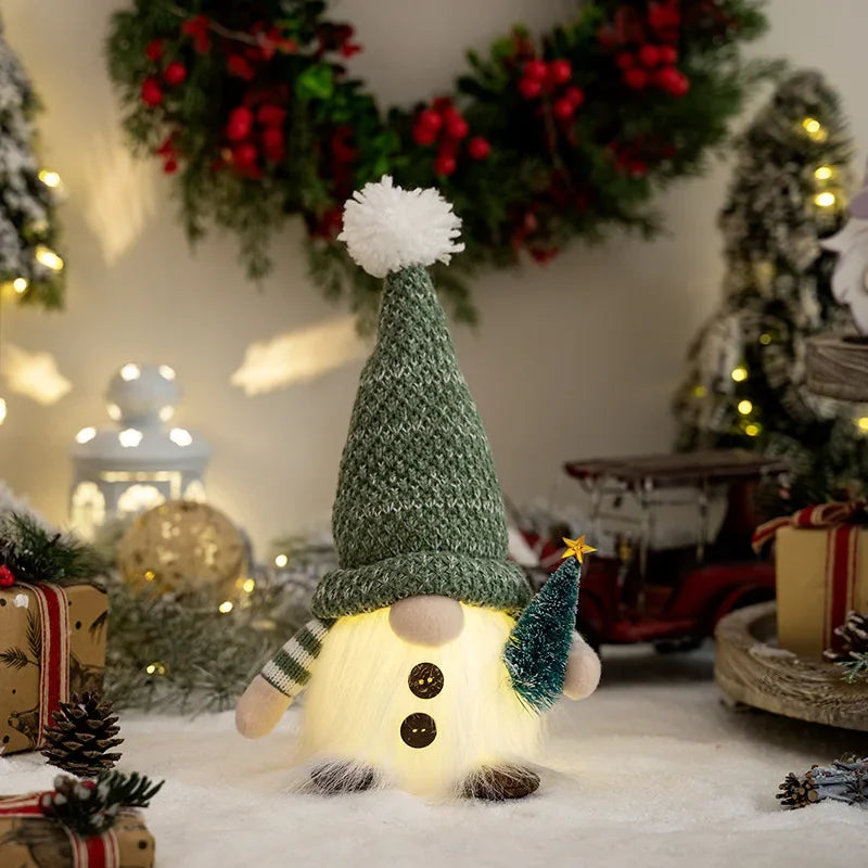 Glowing Knitted Gnome Doll with Led Night Light Christmas Decorations 2025 Home Xmas Tree Decor Navidad New Year 2026 Gift
