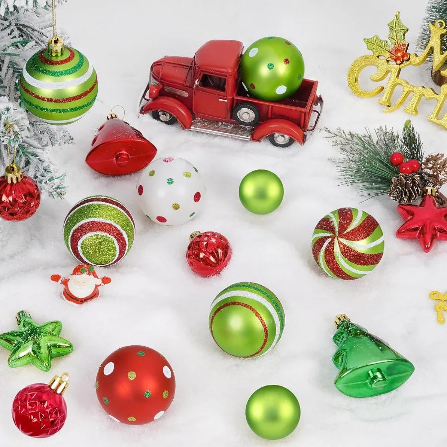 60Pcs Christmas Tree Decorations Red and Green Glittering Hanging Ornaments for Christmas Tree Topper Holiday Decorations Indoo