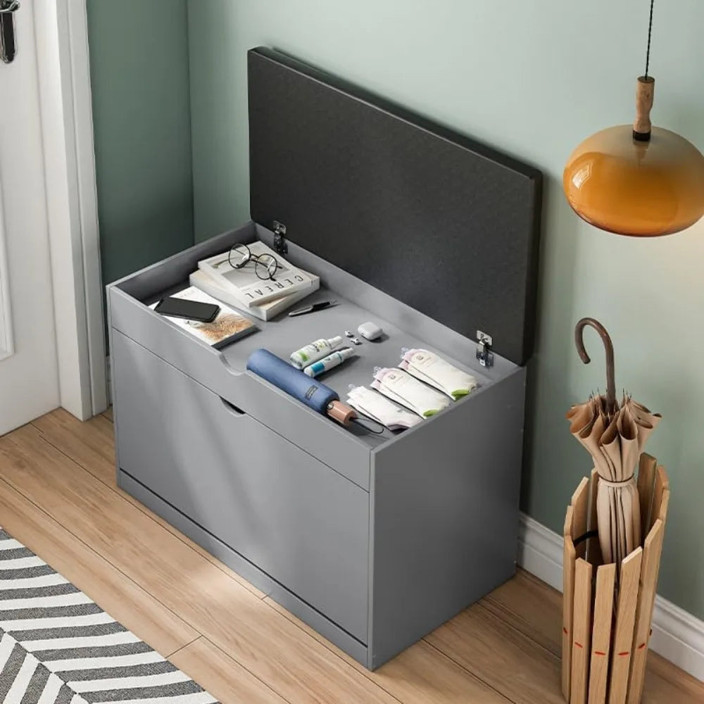 "Entryway Shoe Bench with 3-Tier Rack | Sitting Stool Cabinet for Shoe Storage | Multi-Function Wooden Organizer"