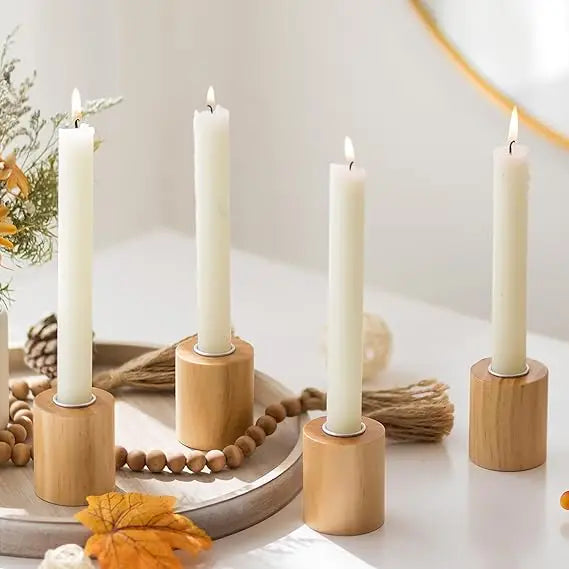 wood candlesticks candle holders boho decor - 4pcs wooden taper candle stick candle holder for table centerpiece home decor adve