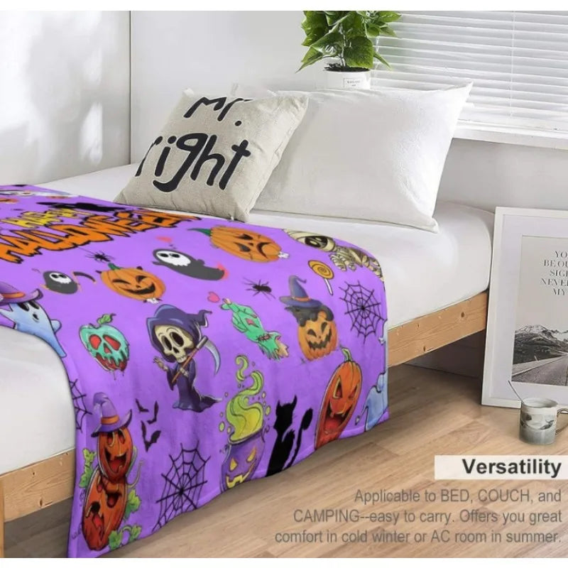 Halloween Throw Blanket Soft Flannel Ghost Blanket, Comfortable Plush Sofa Bed for Kids and Adults