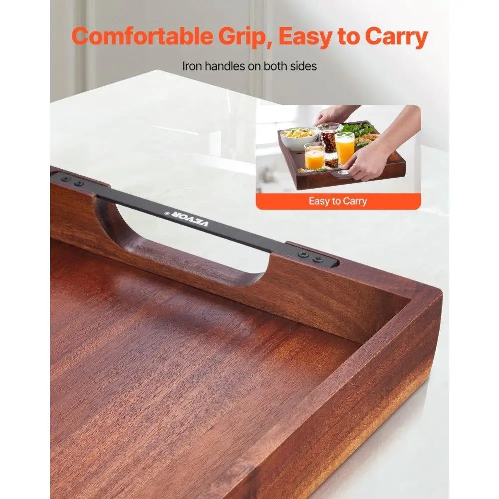 Acacia Wood Serving Tray 17x12 Inch Versatile Serving Table Laptop Desk with Handles