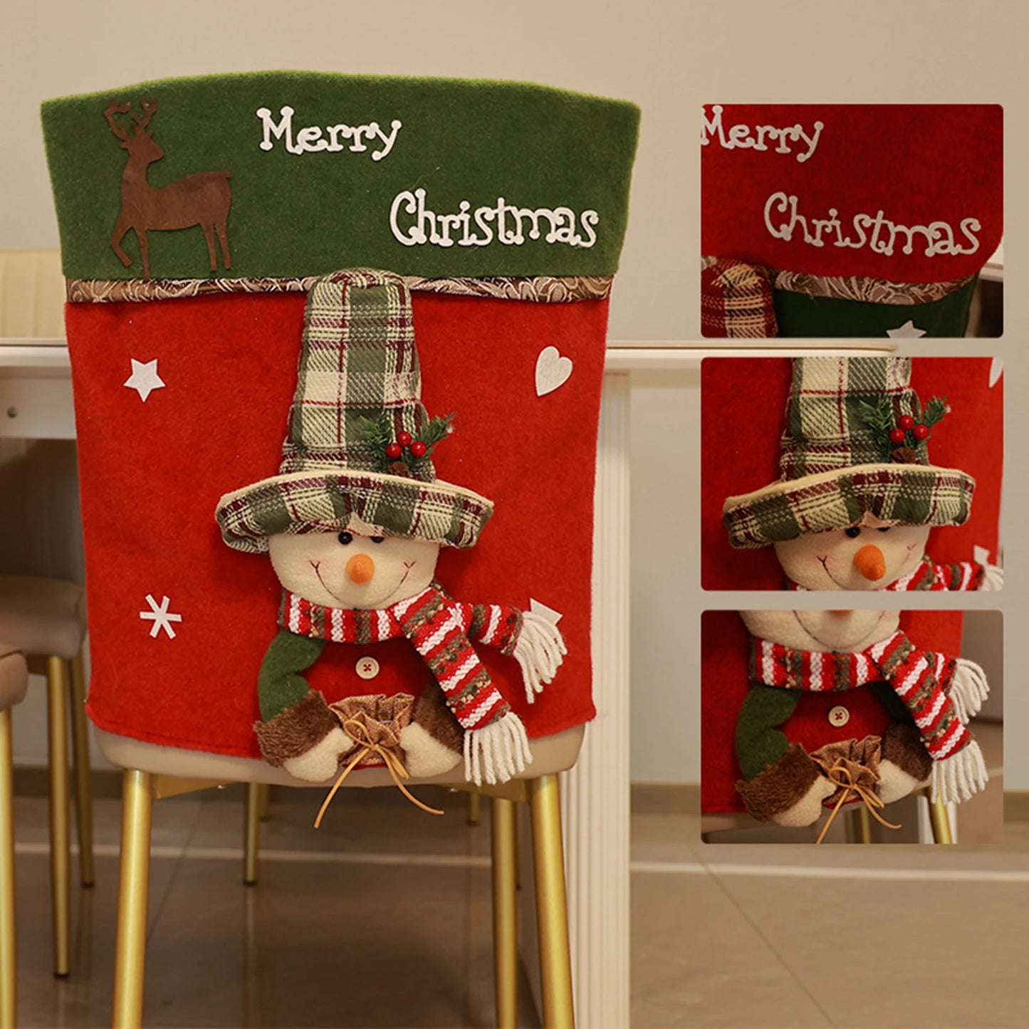 46x54cm Creative Xmas Slipcovers 3D Santa Claus/Snowman/Elk Chair Cover 2025 New Year Kitchen Decoration Dining Chair Back Cover