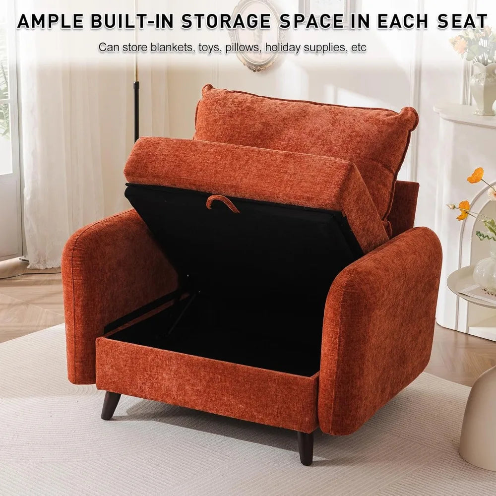 Accent Chair with All Seats Storage,Comfy Living Room Chairs with 2 Throw Pillow,Upholstered Mid-Century Armchair