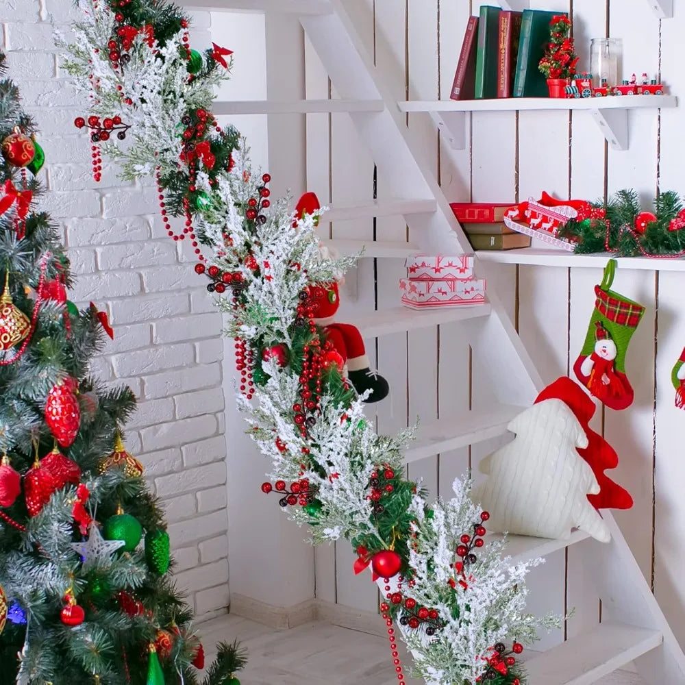 6 Pcs Snowy Artificial Cedar Picks with Red Berries Frosted Faux Cedar Sprays Christmas Cedar Greenery Branches Stems for Chris