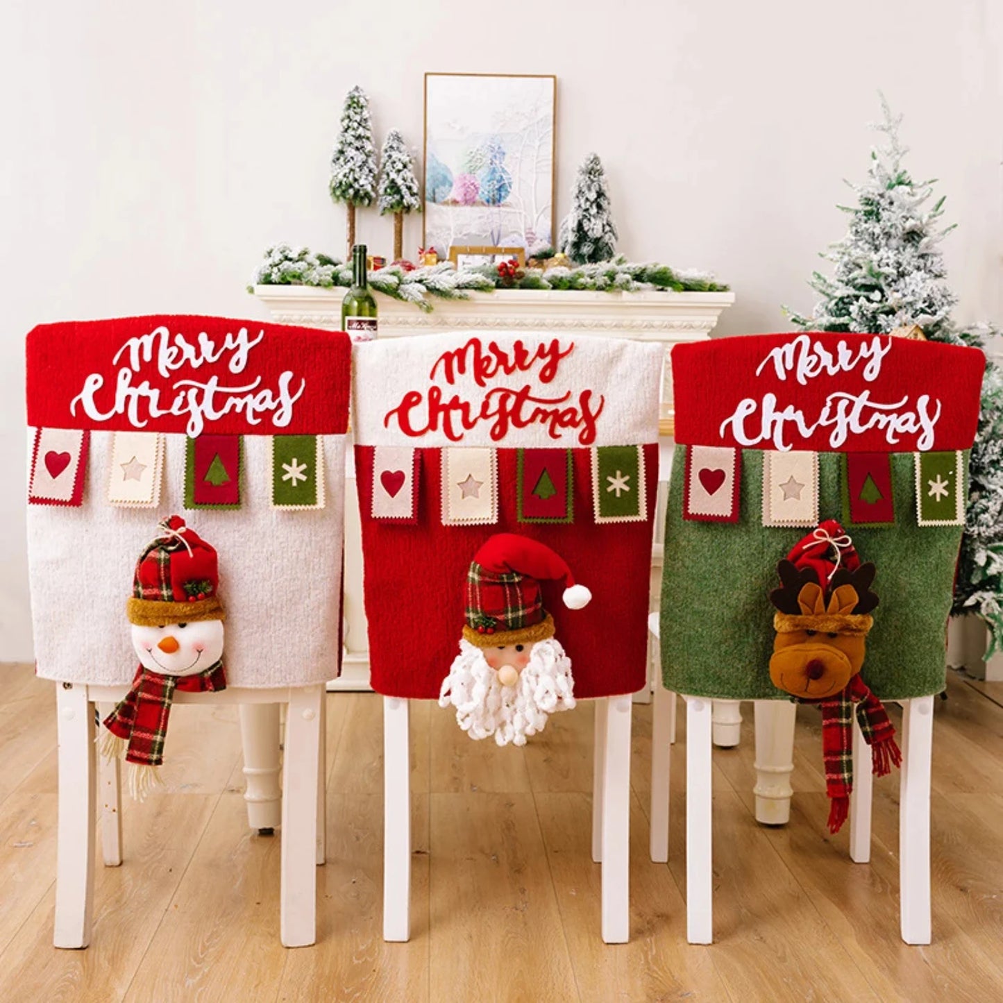 Linen Three-Dimensional Santa Claus Christmas Seat Cover Table Red Hat Chair Back Covers Xmas Decorations Year