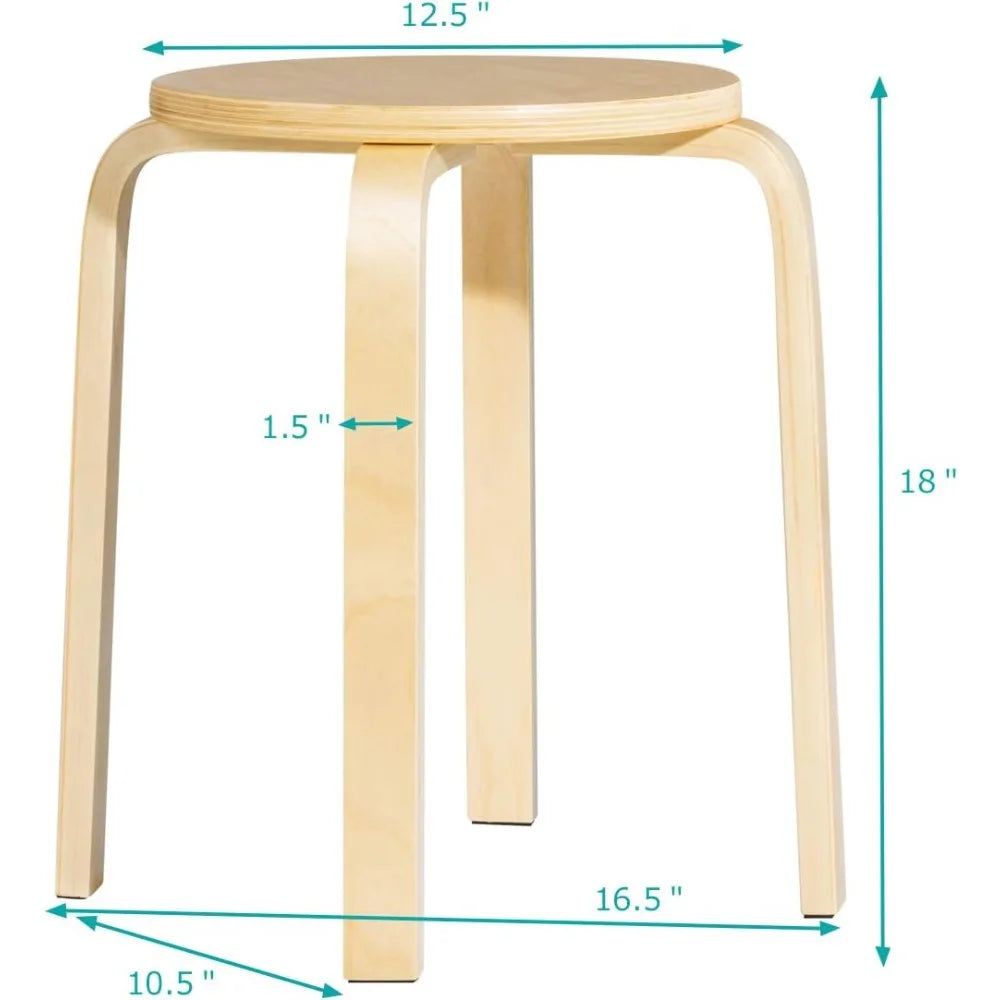 Stackable Bentwood Stools Set of 4,18Inch Height Backless Counter Chairs with Round Top,Anti-Slip Felt Pad,Portable School Stool