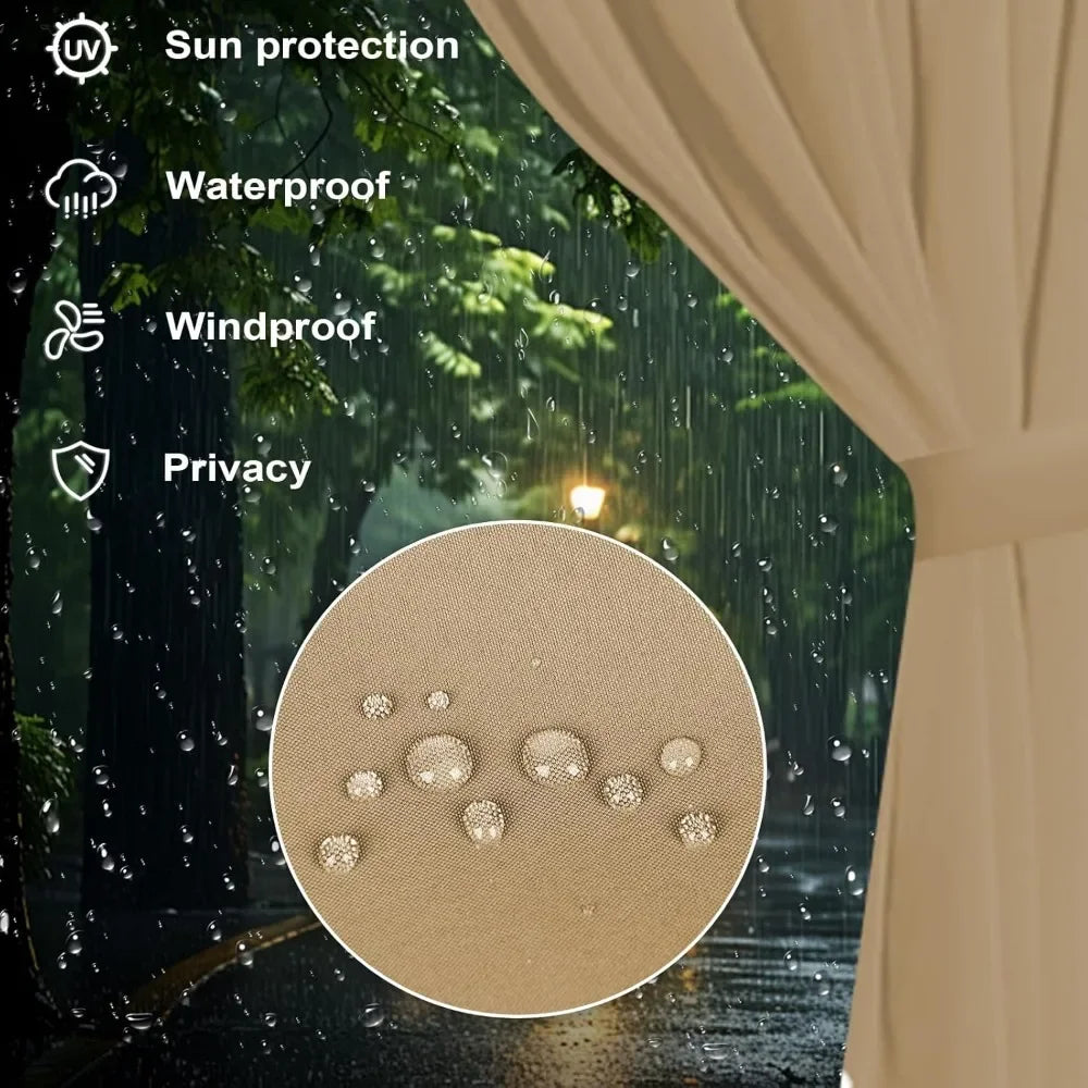 12'x12' Gazebo Curtains Outdoor Waterproof, Khaki Universal Replacement Curtain 4-Panels, Sidewalls with Zipper for Garden, Pati