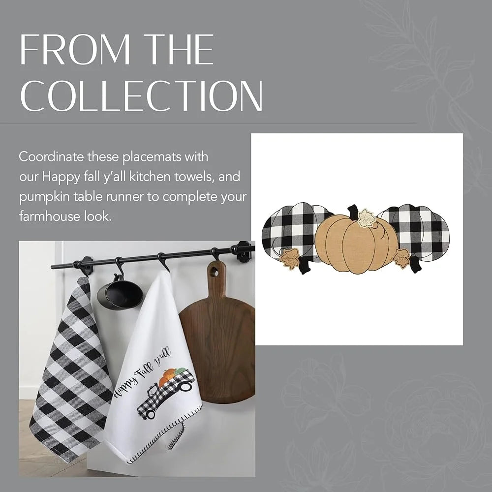 Rustic Burlap Placemats Set of 4 Autumn Farmhouse Decor Buffalo-Plaid Truck Pumpkins Thanksgiving Table Accessories