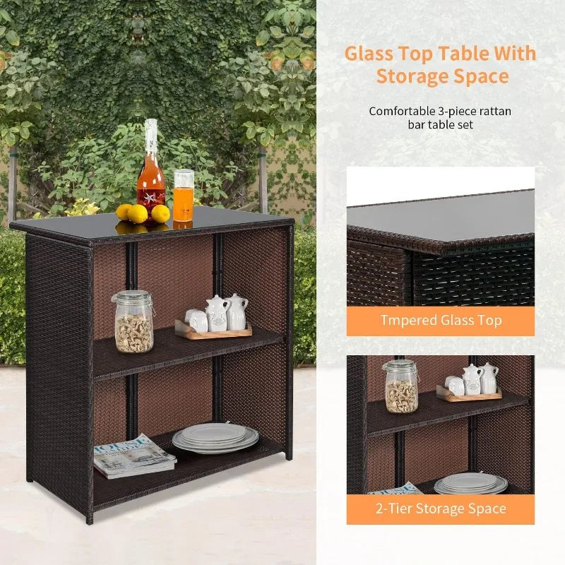 Wicker Patio Furniture 3 Piece Patio Set Chairs Wicker Outdoor Rattan Conversation Sets Bistro Set Coffee Table
