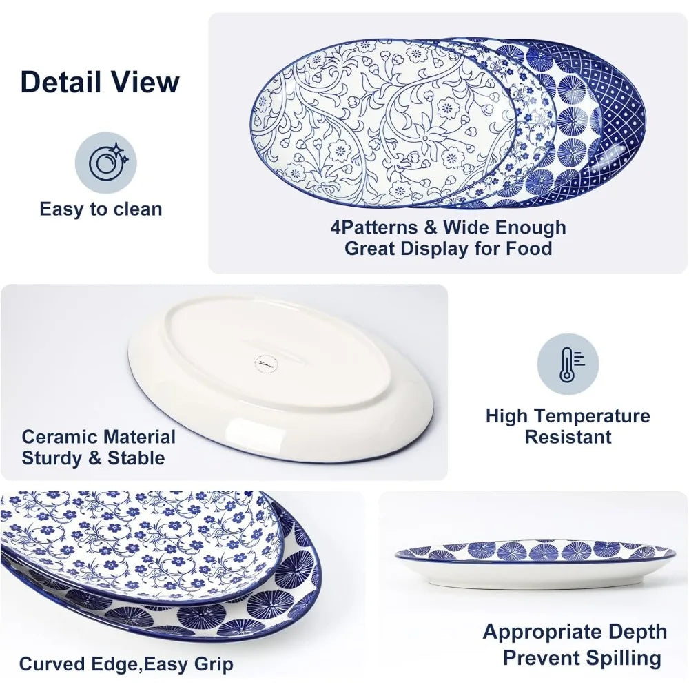 serving platters ceramic, 12 inch serving dishes for party entertaining, oval serving plates for sandwich, appetizer, fruit, mi
