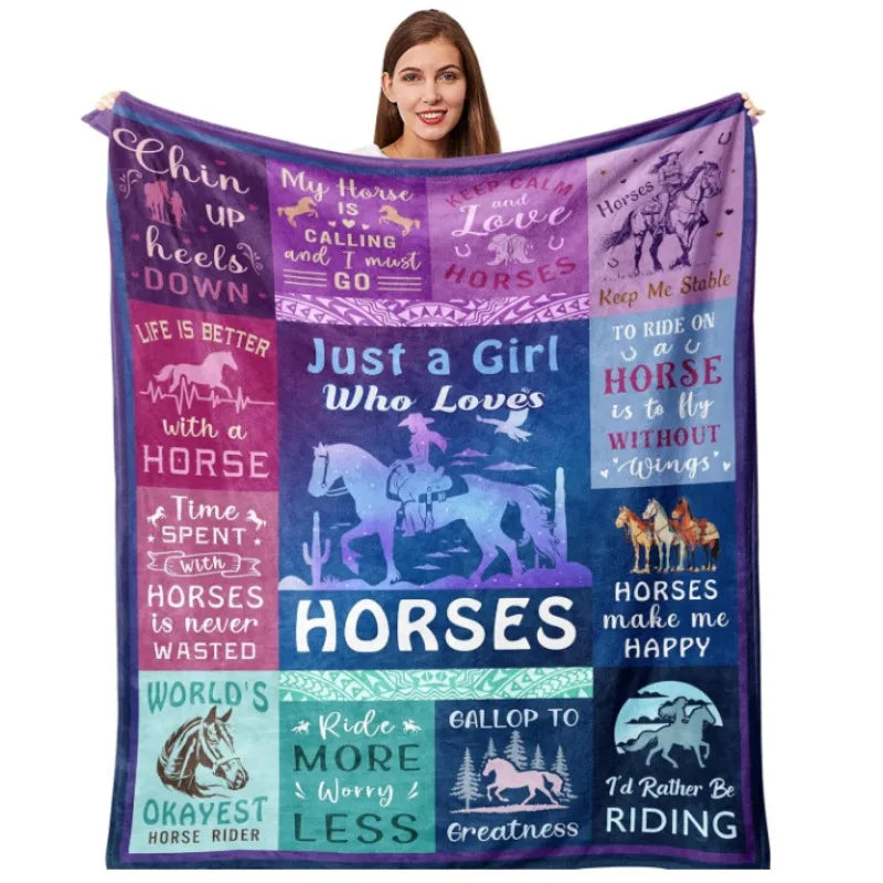 Horse gift blanket, cowboy girl equestrian gift item equipment, suitable for equestrian enthusiasts' birthday/Christmas blanket