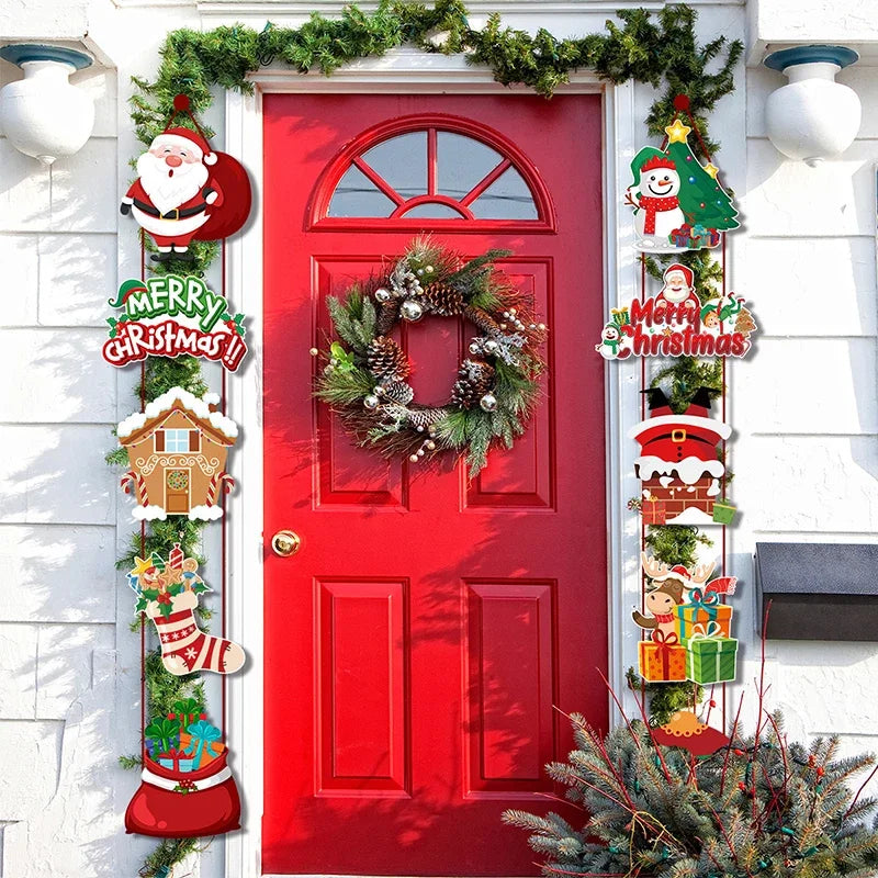 2024 Merry Christmas Hanging Door Banner Santa Claus Snowman Couplet Christmas Decorations, christmas decorations for home