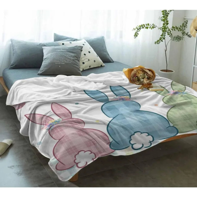 Easter throw blanket, Easter egg bunny lightweight plush blanket, leaf bunny super soft plush flannel throw blanket for sofa