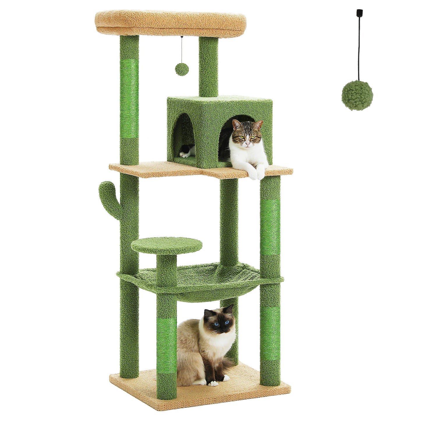 Green Cat Tree for Indoor Cats, Large Hammock Cat Condo with Big Top Perch 5-Level Cat Tower for Large Cats with Metal Frame