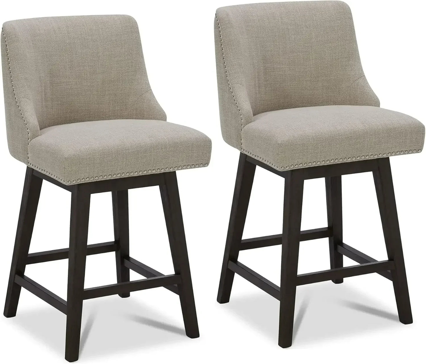 XMSJ.Counter Height Swivel Barstools, FSC Certified 26" H Seat Height Upholstered Bar Stools Set of 2, Performance Fabric in Tan