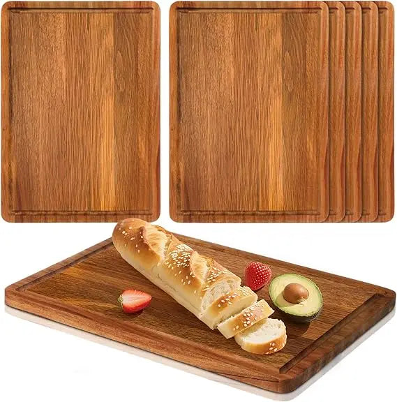 Roshtia 6 Pieces Acacia Wood Cutting Board 14 x 10 Kitchen Wooden Chopping Board Reversible Charcuterie Serving Tray Butcher Blo