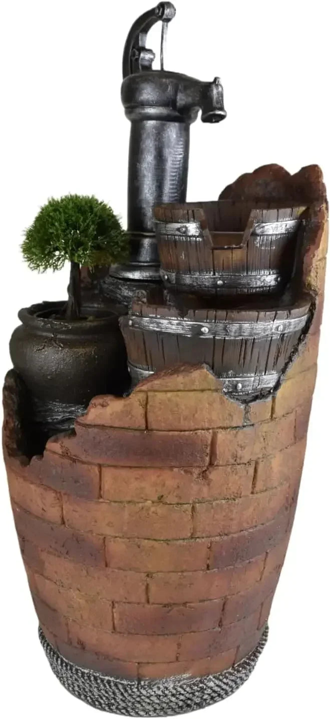 XMSJ-Glenville Water Pump Cascading Water Fountain, Brown/Black