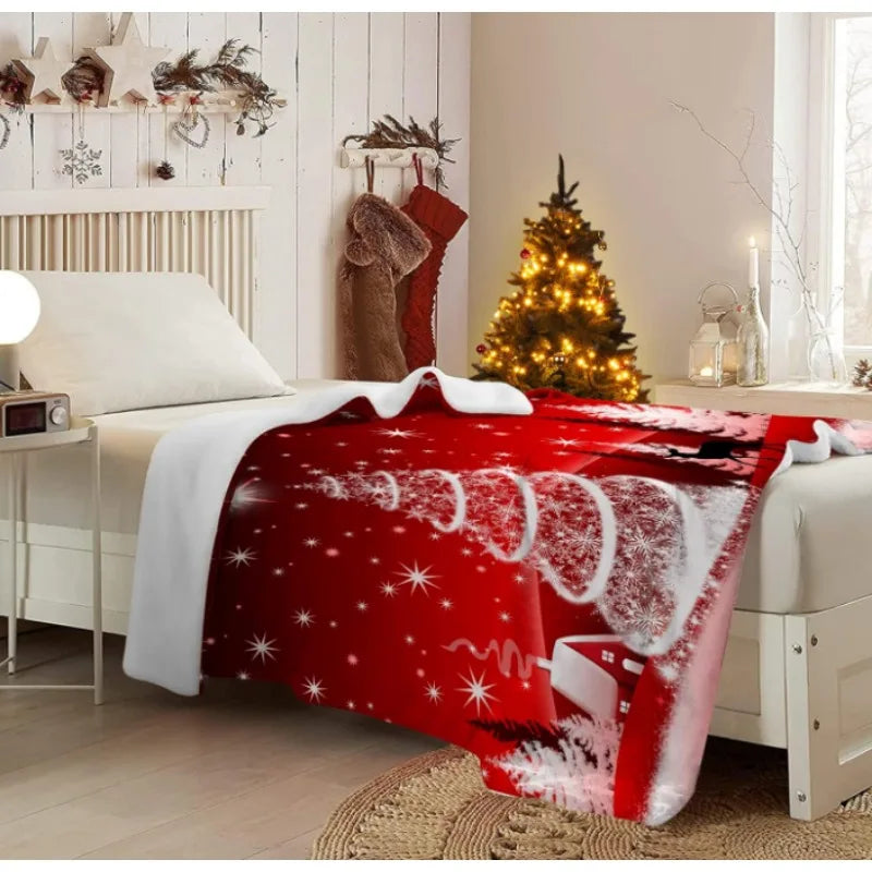 Christmas tree deer blanket holiday blanket warm and comfortable blanket, suitable for sofa home decoration