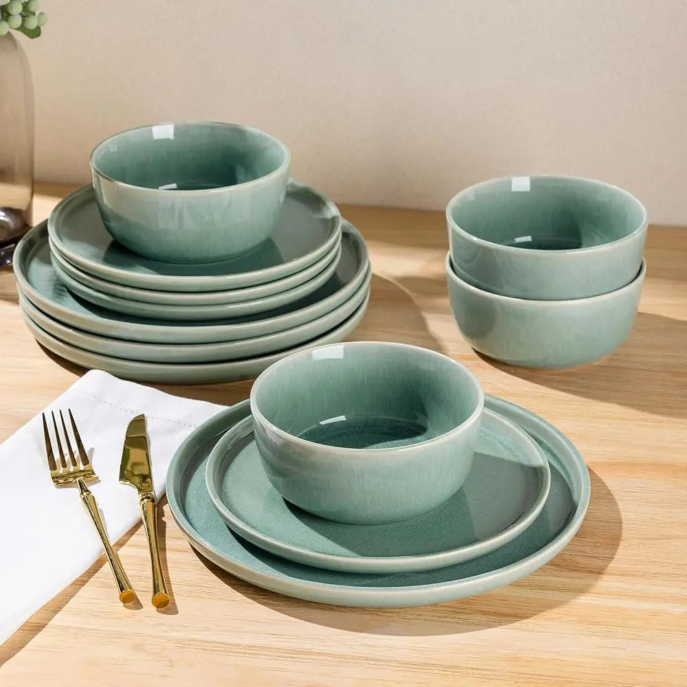 Ceramic Dinnerware Sets For 4, 12 Pieces Stoneware Plates And Bowls Sets, Scratch Resistant Dishes, Dishwasher & Microwave