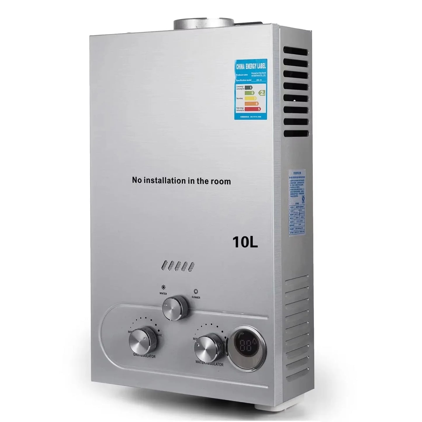 VEVOR Gas Water Heater LPG Hot Water Heater Stainless Steel Tankless Propane Gas LPG Boiler Home Appliance 6L-18L