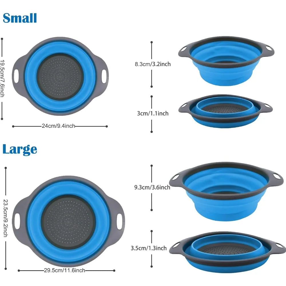 Collapsible Colander, Set of 2 PCS Collapsible Strainer, Space-Saving Kitchen, Food-Grade Silicone Folding Strainer Colander wit