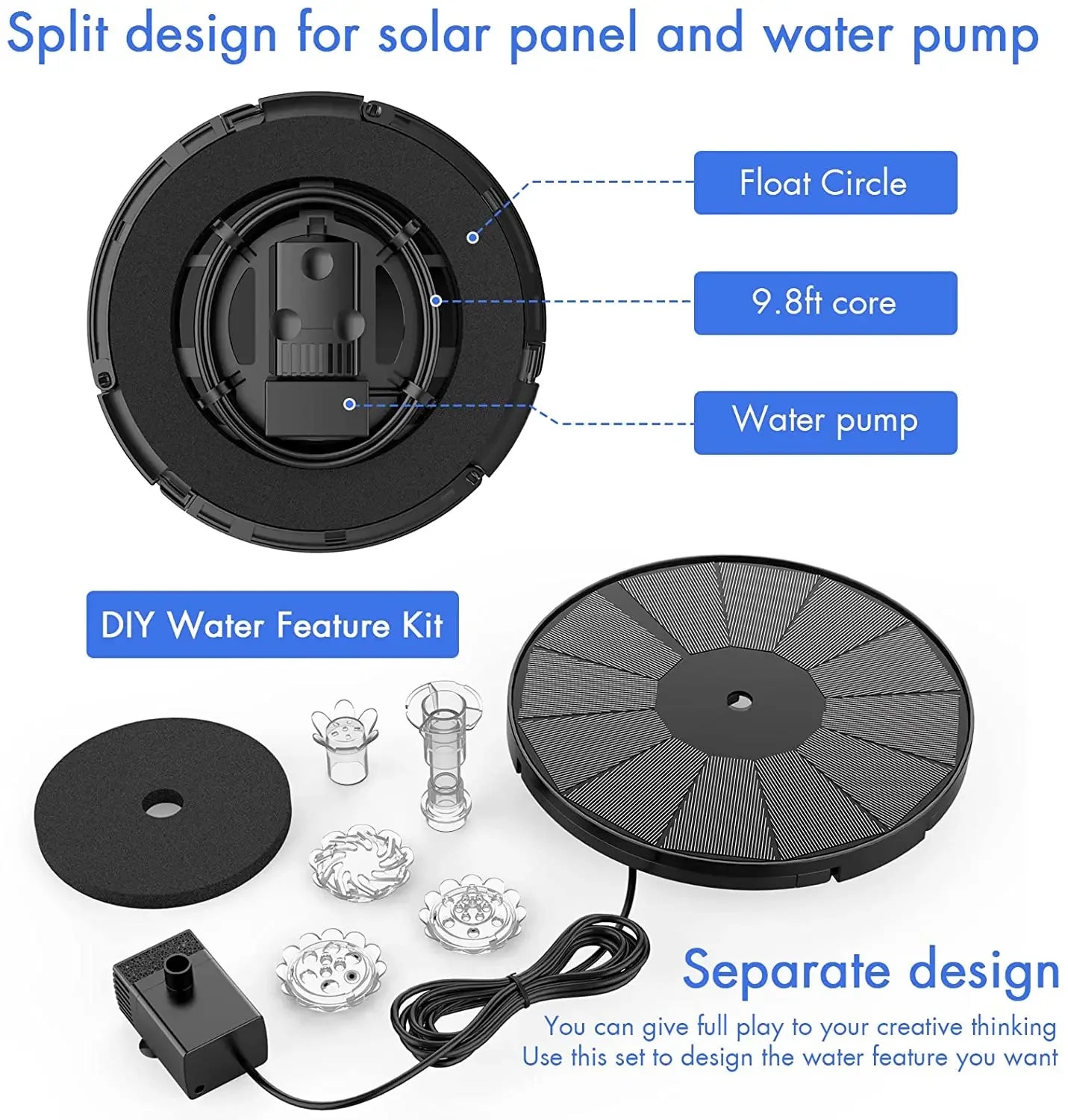 3.5W Solar Fountain Pump, Solar Powered Water Fountain Pump with 6 Nozzles,Solar Birdbath Floating Fountain for Garden