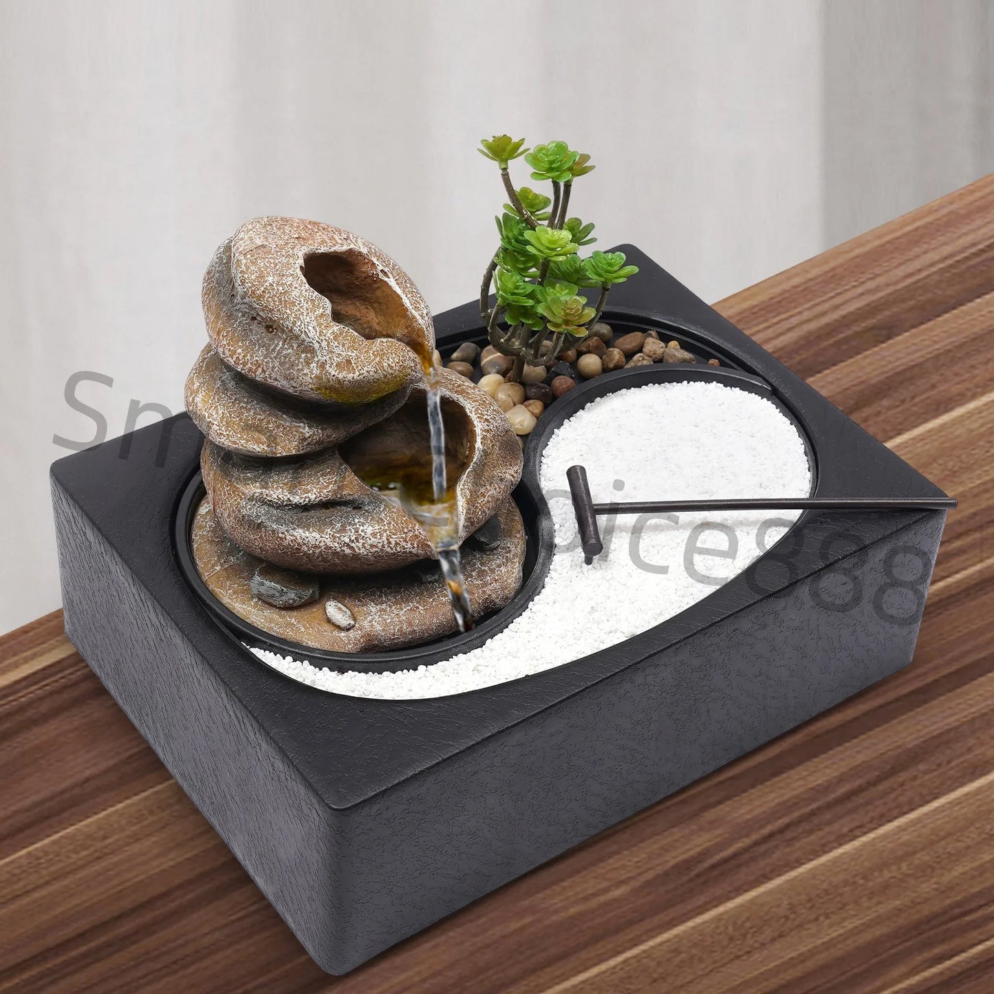 Indoor Relaxation Desktop Fountain Waterfall With Rockery Sand Garden Perfect for Office Home Bedroom Desk Decoration