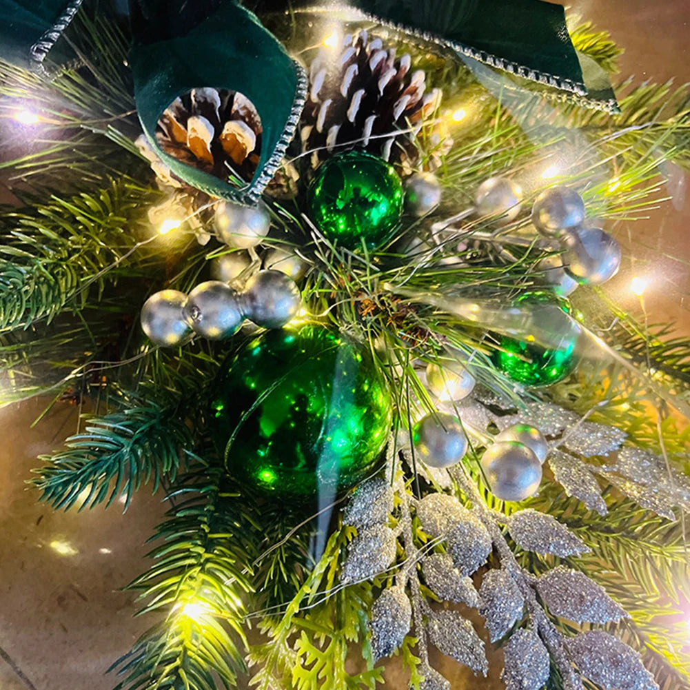 Christmas Wreath Hanging Garlands Without/With Atmosphere Lamp Pendants Wreath Home Door Window Decoration Christmas Supplies