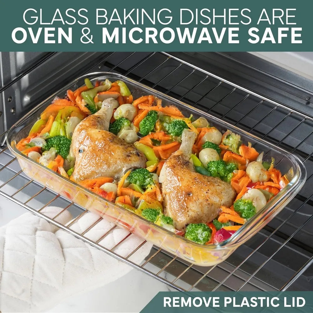 8-piece deep glass baking dish set with plastic lids – casserole and food storage containers for lasagna, leftovers – freezer-t