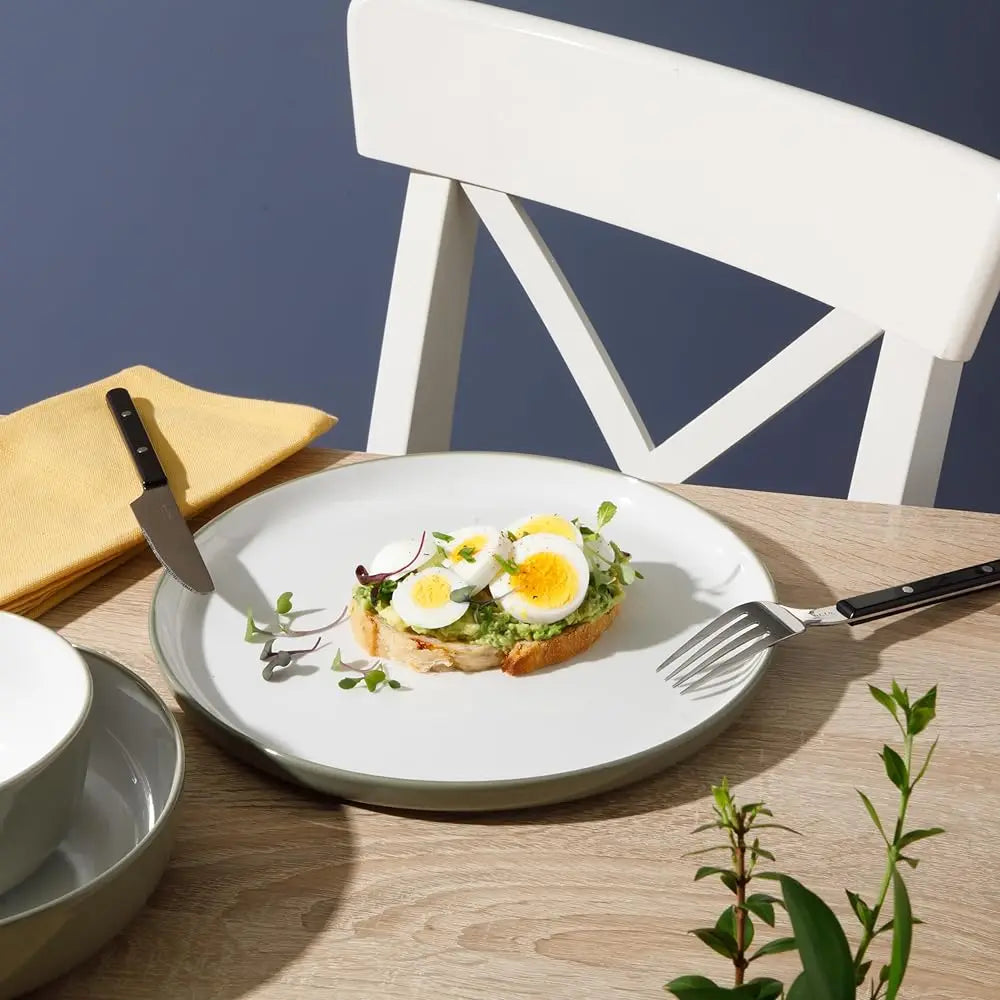 Kitchen Entials 16 Piece Two-Tone Porcelain Chip And Scratch Resistant Dinnerware Plates And Bowls Set - Grey/White