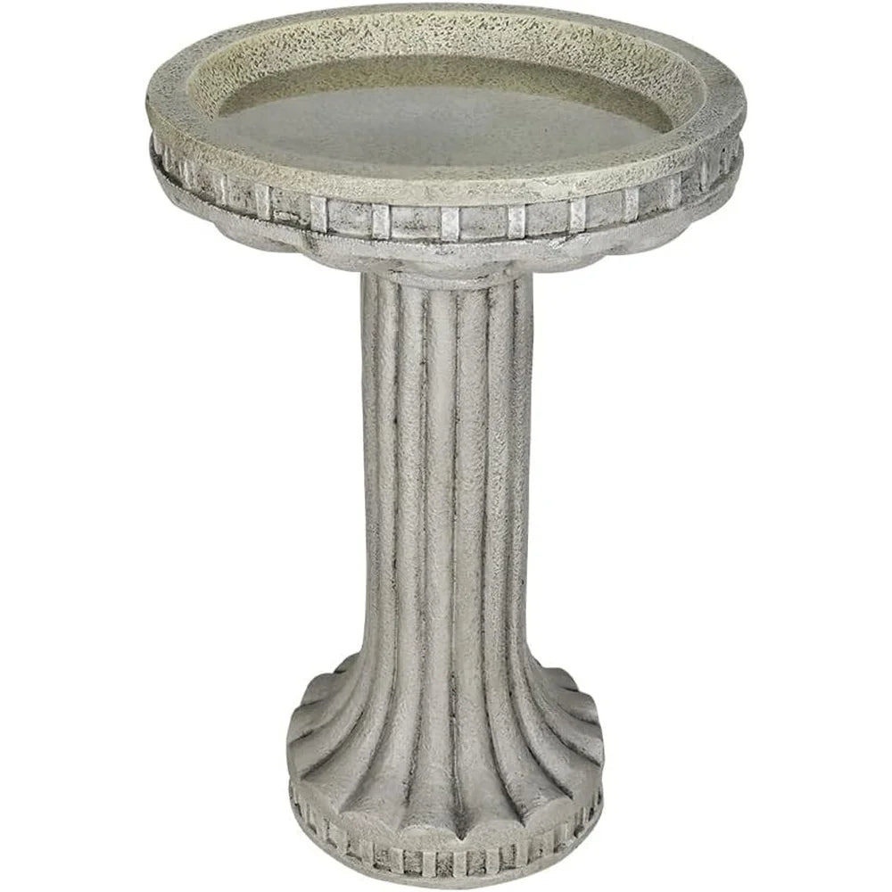 Durable 24" Fibre-Reinforced Concrete Bird Bath: Stylish Outdoor Pedestal Fountain to Decorate Garden & Attract Wildlife