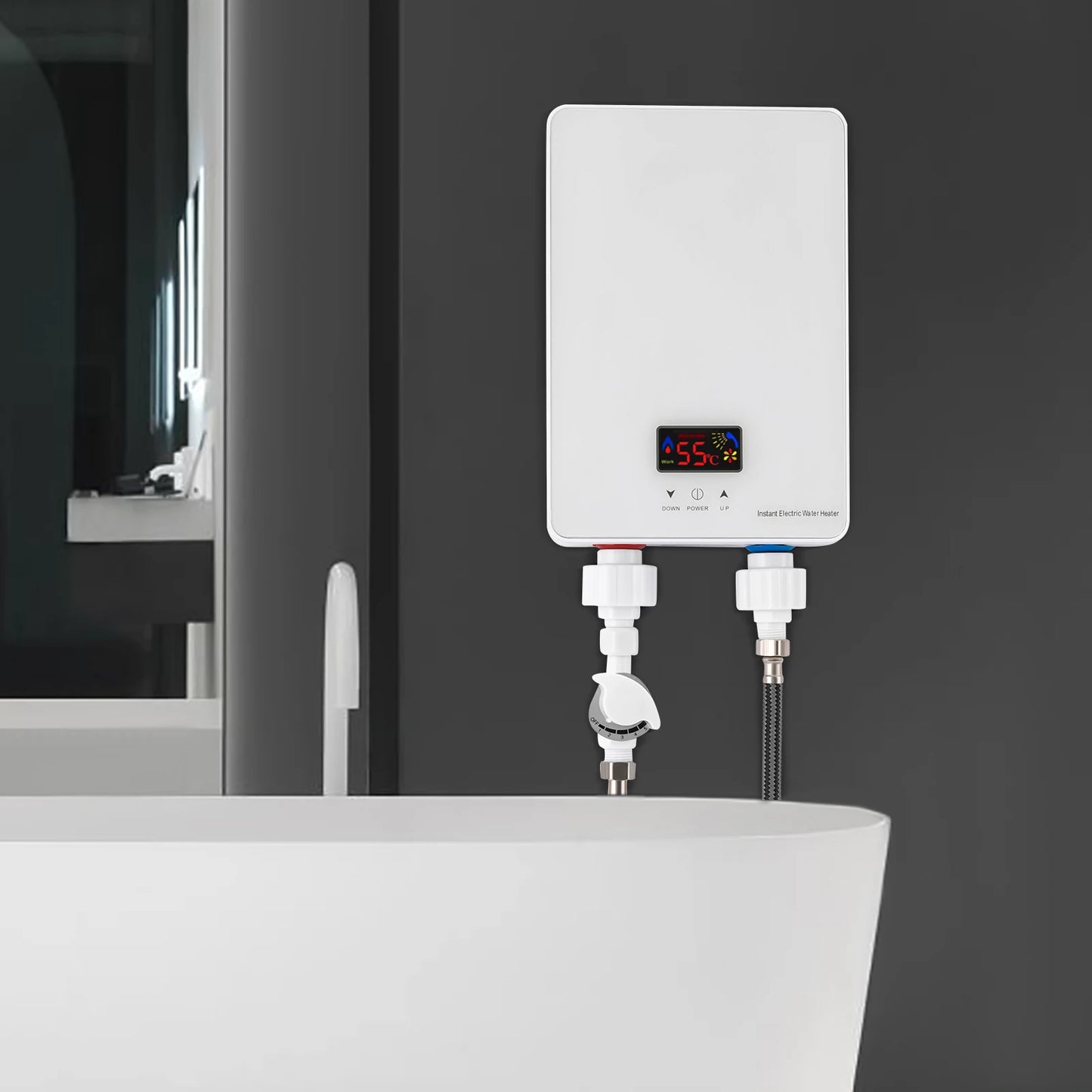 Electric Tankless Water Heater 220V 6000W Instant Water Heater with Shower Head IPX4 Water-Proof Level Water Heater for Kitchen