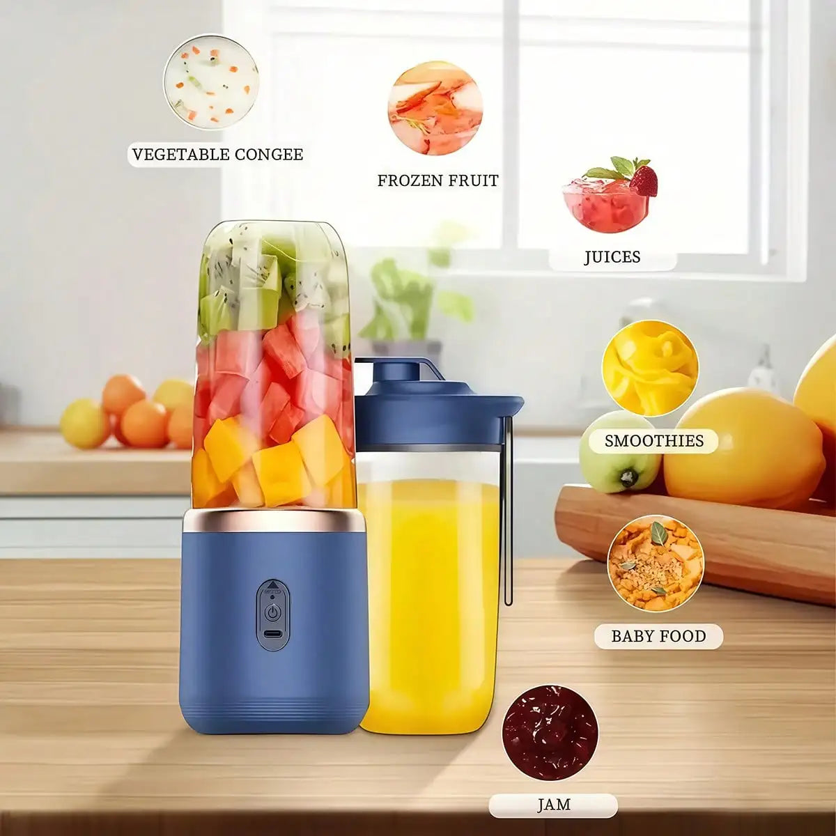 Portable Dual-Cup USB Juicer with Wireless Charging | Mini Electric Blender for Smoothies & Shakes