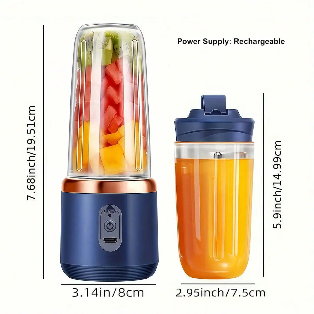 Portable Dual-Cup USB Juicer with Wireless Charging | Mini Electric Blender for Smoothies & Shakes