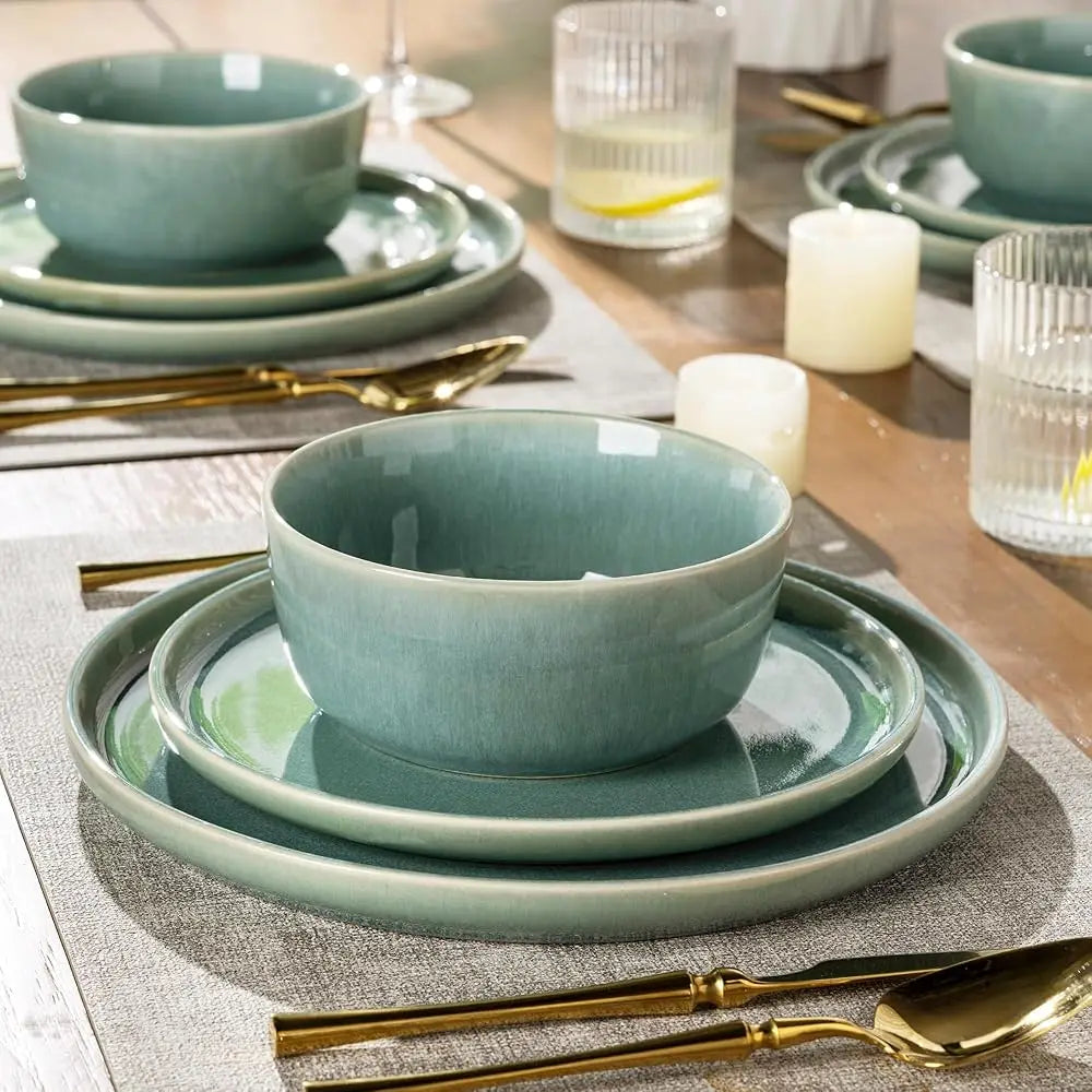 Ceramic Dinnerware Sets For 4, 12 Pieces Stoneware Plates And Bowls Sets, Scratch Resistant Dishes, Dishwasher & Microwave