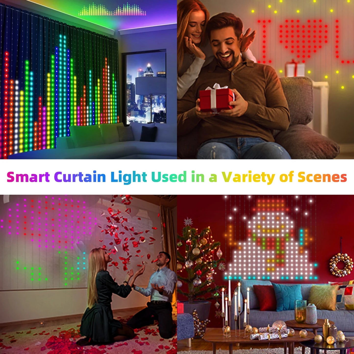 GCTECHING Christmas LED Smart Curtain Lights Room App DIY RGB Fairy Lights Music Window Strip Lights Home Room Decoration