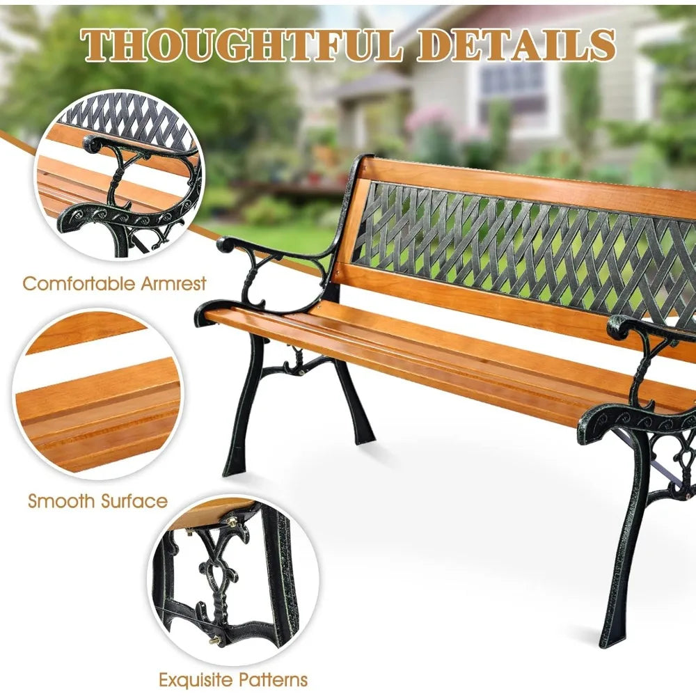 S AFSTAR Garden Bench, 2-3 Person Park Bench with Diamond Weaving Backrest, Pine Porch Bench, 470 LBS Bearing Capacity, Weather