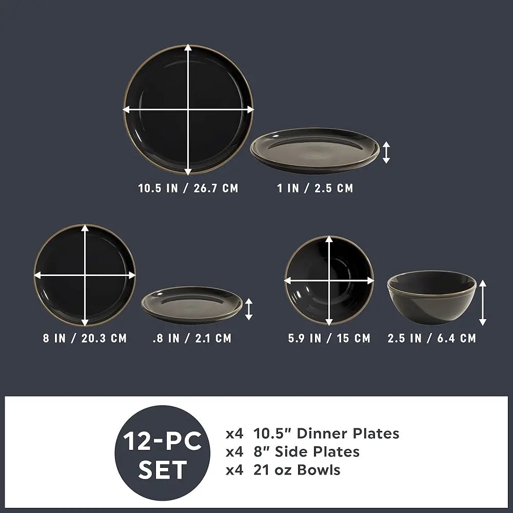 Stoneware Dinnerware Set, Handmade Reactive & Solid Glazed Ceramic Plates And Bowls, Modern Rustic Style Round Dishes, Service