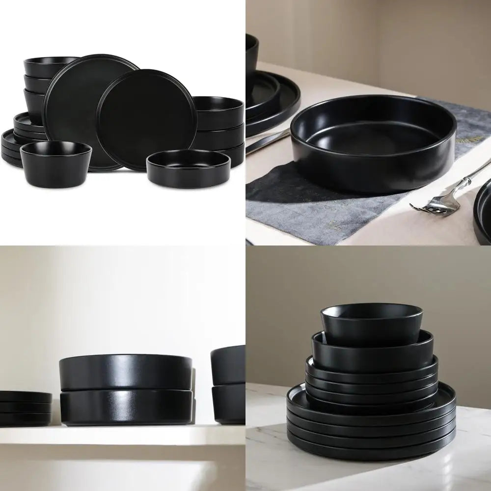 Celina Modern Stoneware 16-Piece Dinnerware Set: Cereal Bowls, Dinner Plates, and Plate-Bowl Combo
