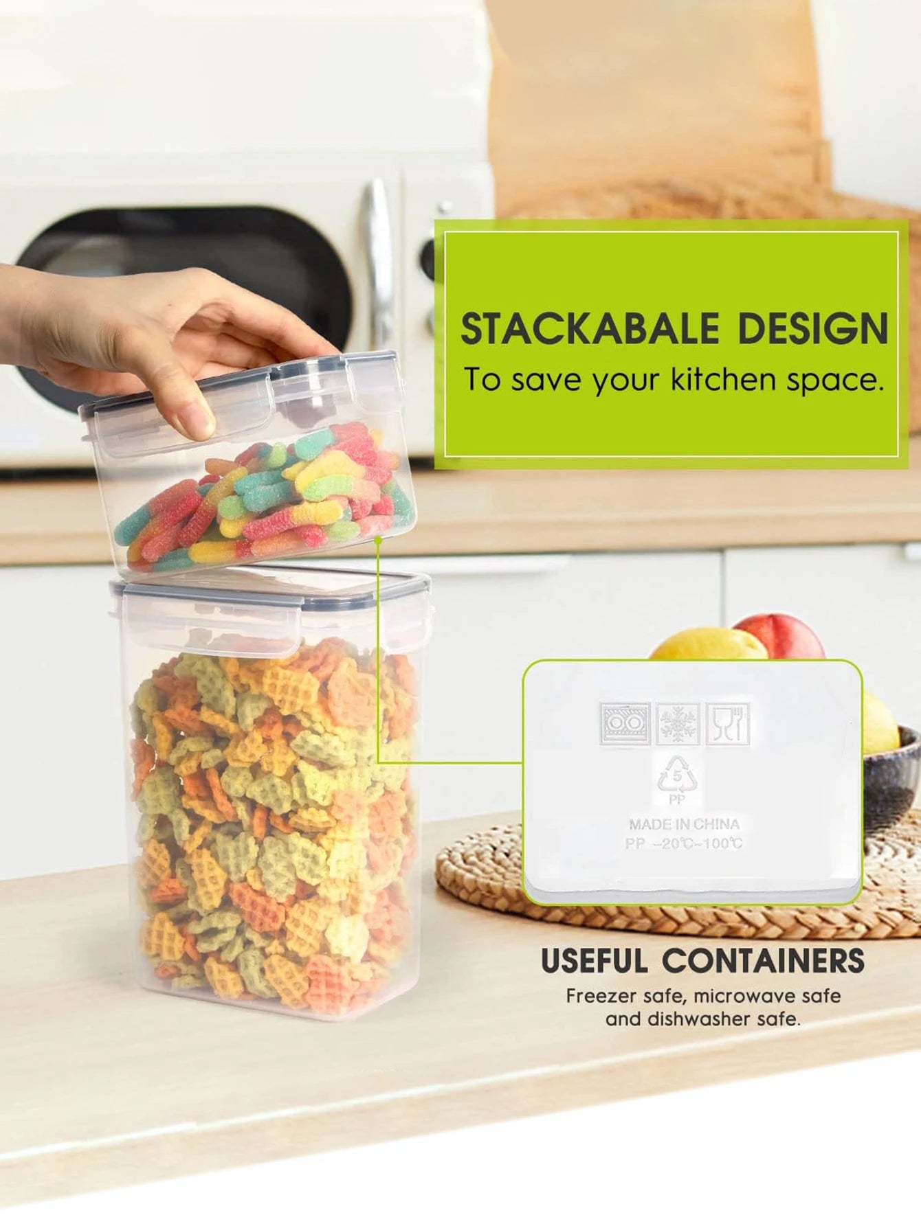 20pcs,Airtight food storage containers with LIDS, plastic kitchen and pantry organization labeled jars for grain flour and pasta