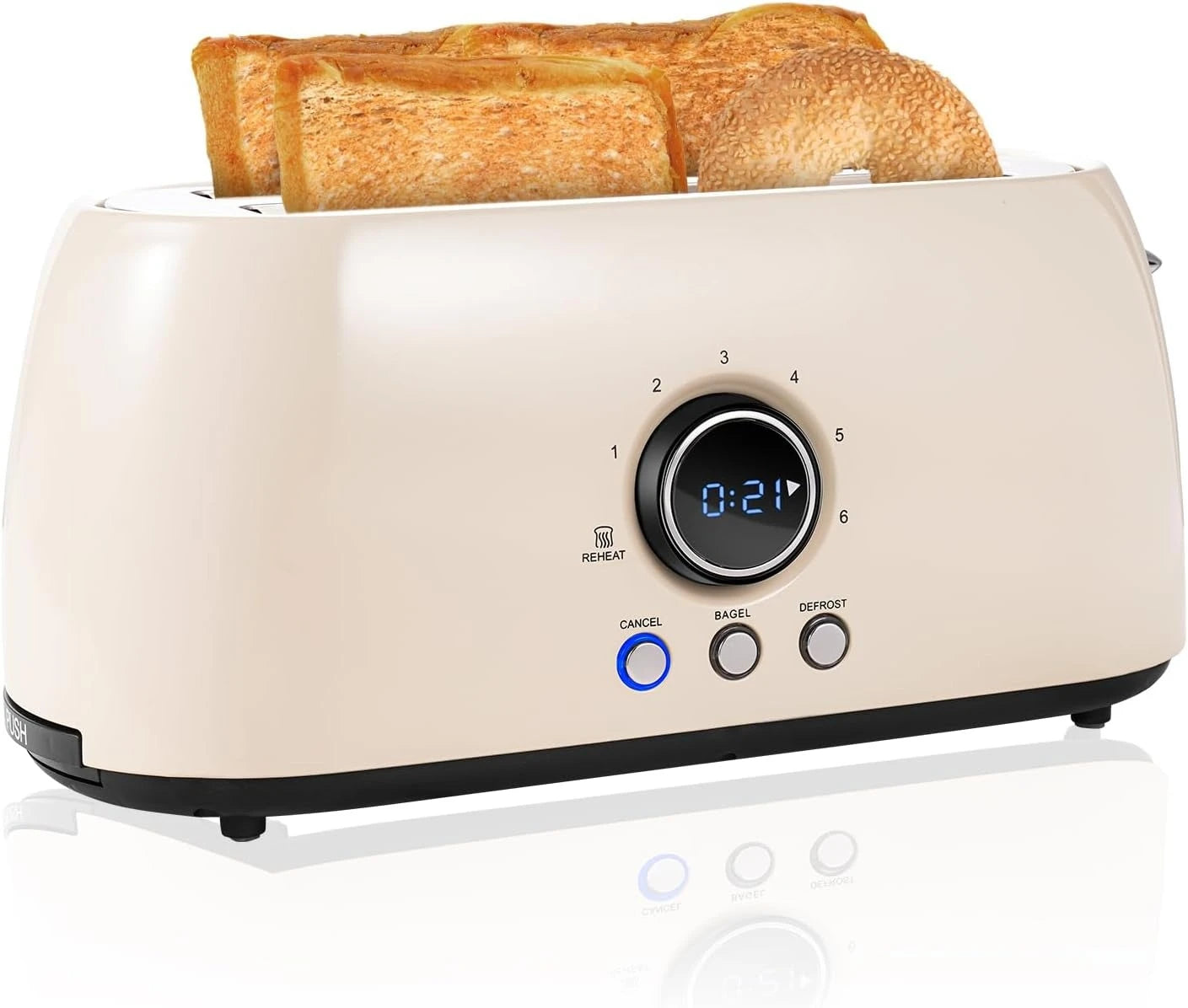 4 Slice,Retro Long Slot Toasters with CountdownTimer,Stainless Steel Toaster,Defrost,Reheat,Cancel Functions,Extra Wide Slots