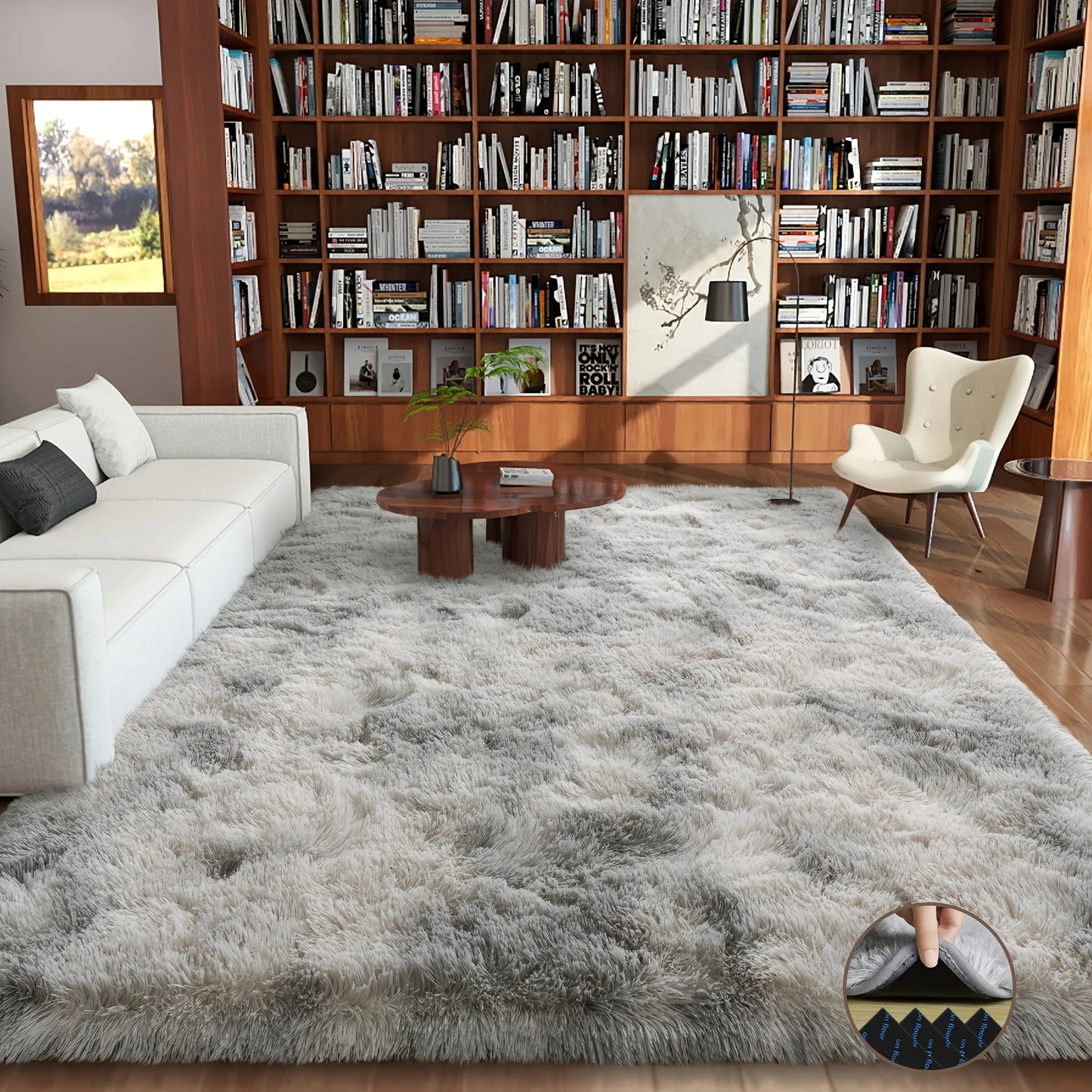 Fluffy tie-dyed gray carpet, suitable for living room, bedroom and room carpet, upgraded non-slip home decoration carpet.