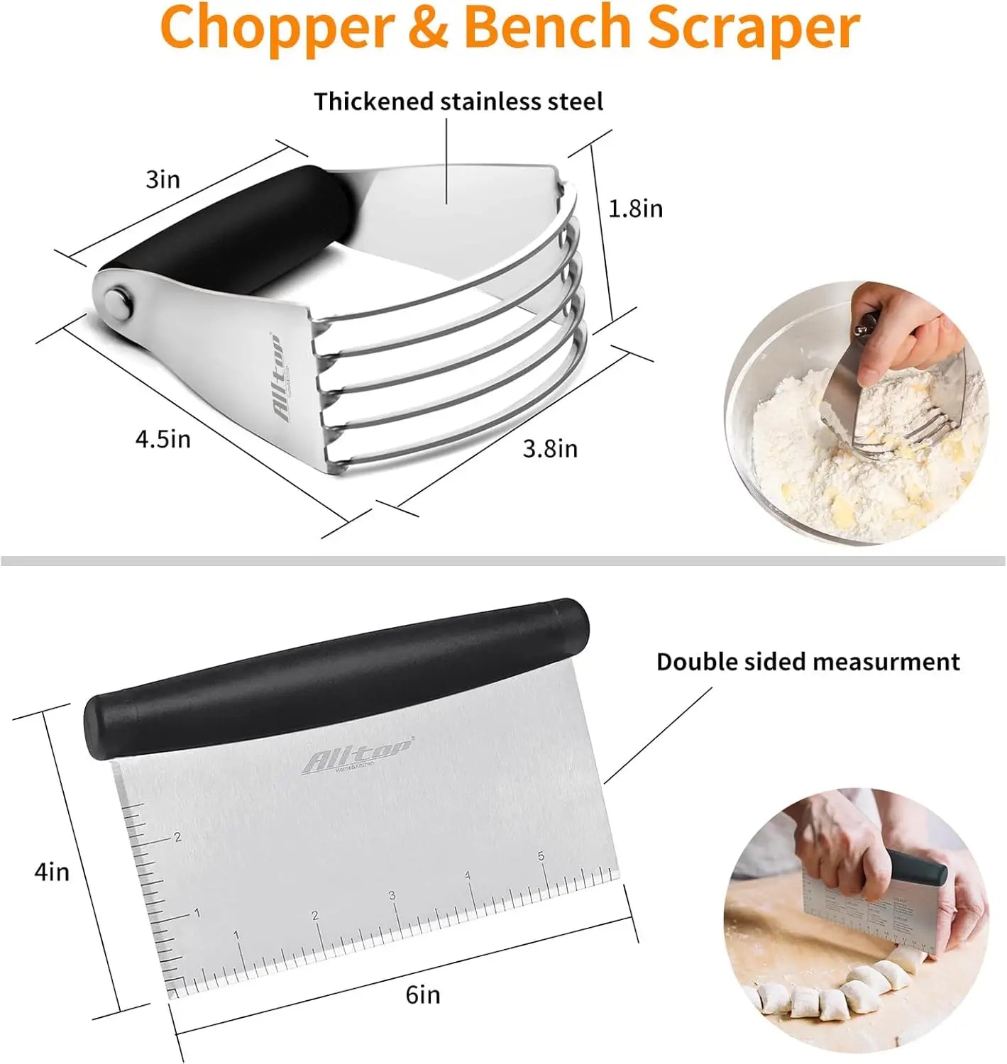 Stainless Steel Bench Scraper and Pastry Blender Cutter Set, Efficient Multipurpose Kitchen Baking Essential Tool with